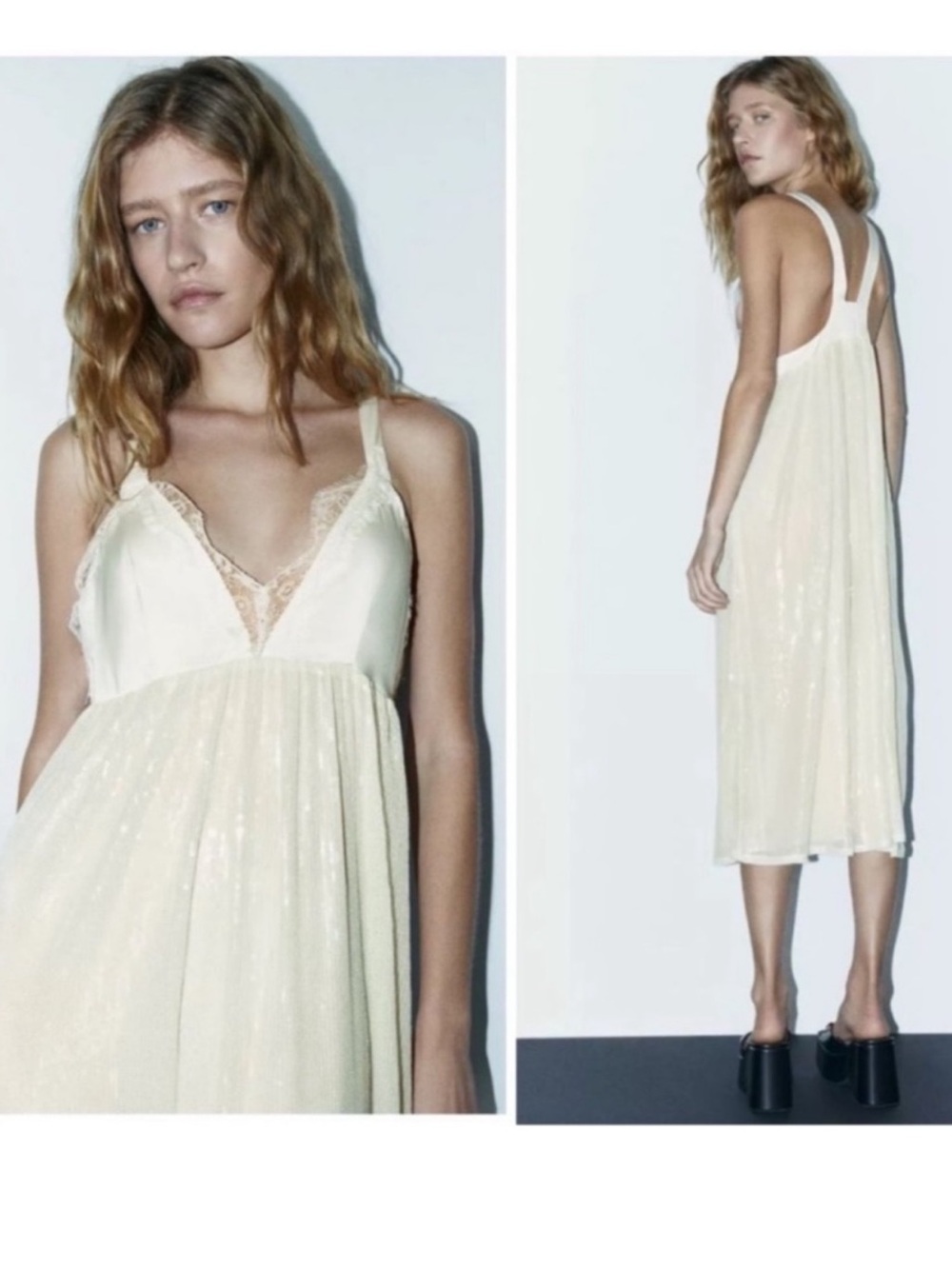 Zara Cream /White Sequin Slip Midi Dress
